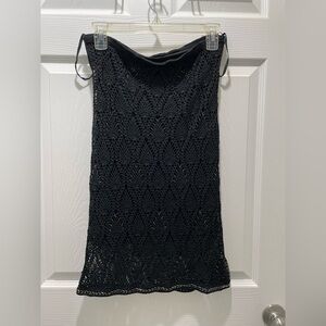 BIBA VINTAGE 1980s Black CROCHET BEADED KNEE LENGTH SKIRT SIZE S Rare